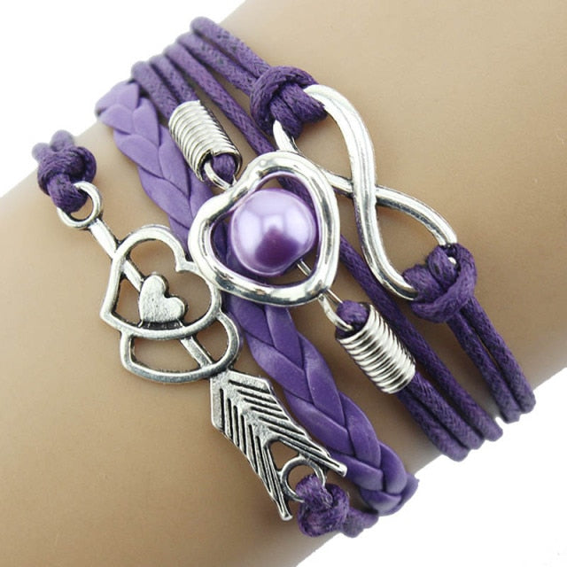 on hand Infinity Owl Pearl  Multilayer Charm Leather Bracelets