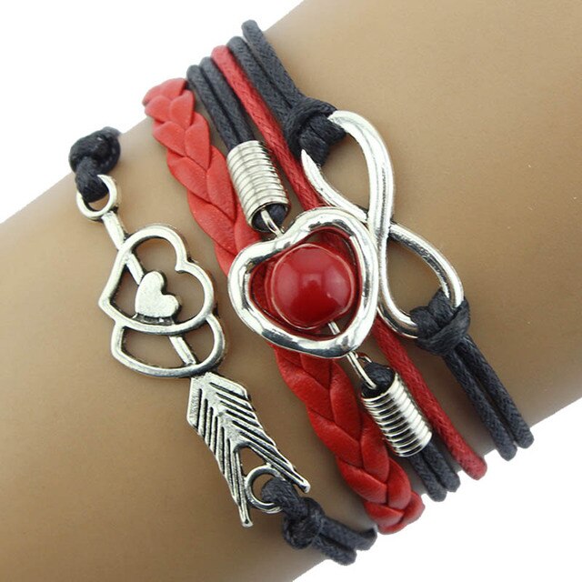 on hand Infinity Owl Pearl  Multilayer Charm Leather Bracelets