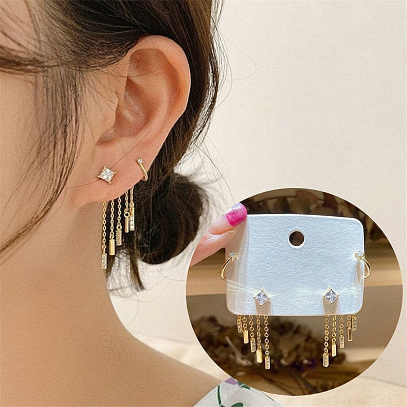 Exaggerated temperament star tassel earrings