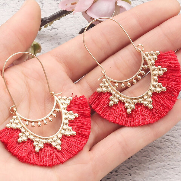 Pendientes étnicos con borlas de varios colores para mujer