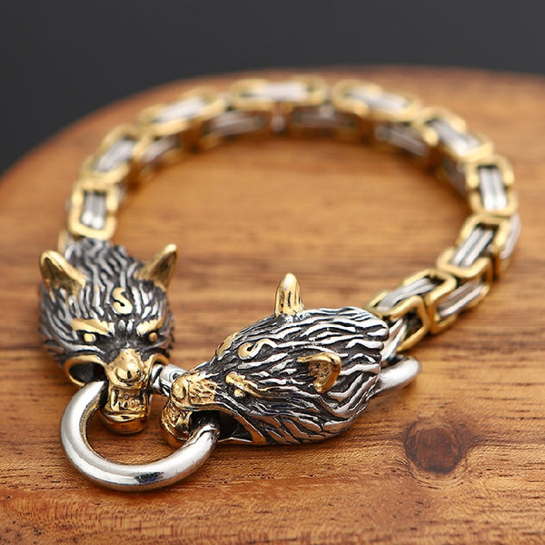 Pulsera con cabeza de lobo vikinga nórdica