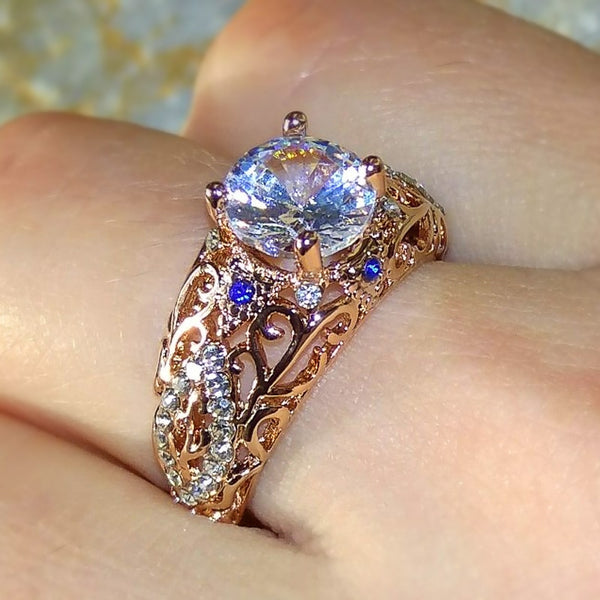 Anillos de boda románticos con huecos para novia, color oro rosa, vintage, para fiesta, para mujer