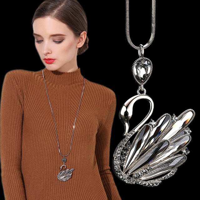 Gold Silver Color Rhinestone Long Necklace