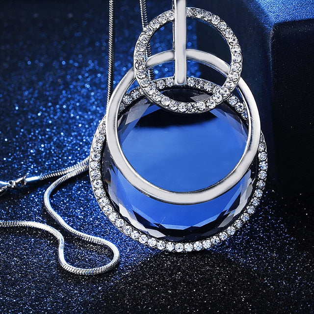 Gold Silver Color Rhinestone Long Necklace