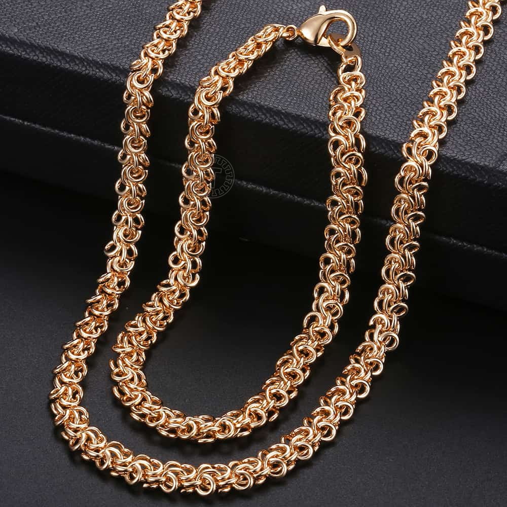 Rose Gold Braided Foxtail Bead Link Chain Necklace Bracelet Set