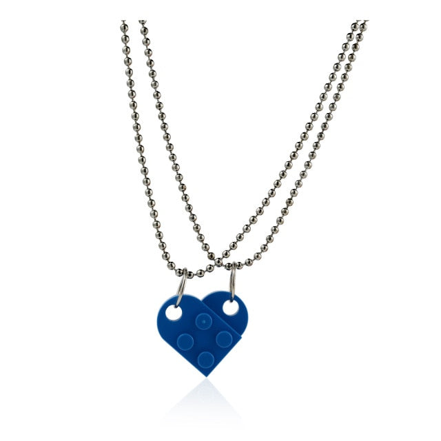 Couples Brick Heart Pendant Shaped Necklace