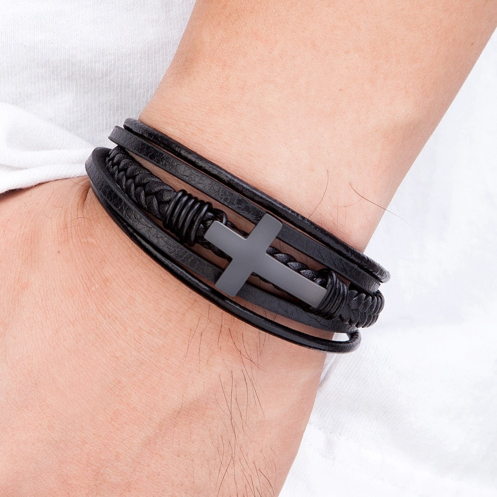 Multi-Layer Stainless Steel Leather Bangles