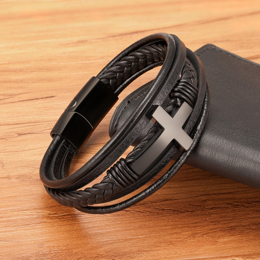 Multi-Layer Stainless Steel Leather Bangles