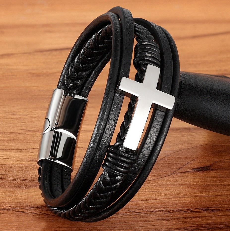 Multi-Layer Stainless Steel Leather Bangles