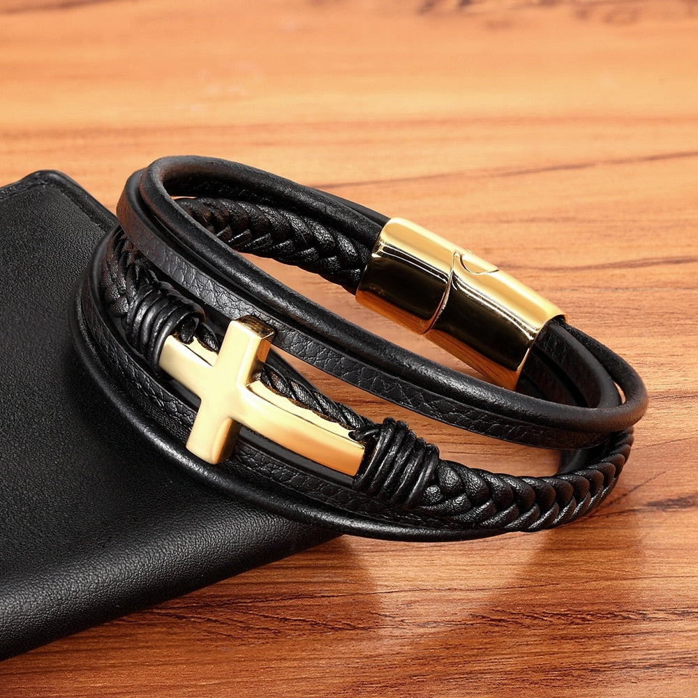 Multi-Layer Stainless Steel Leather Bangles