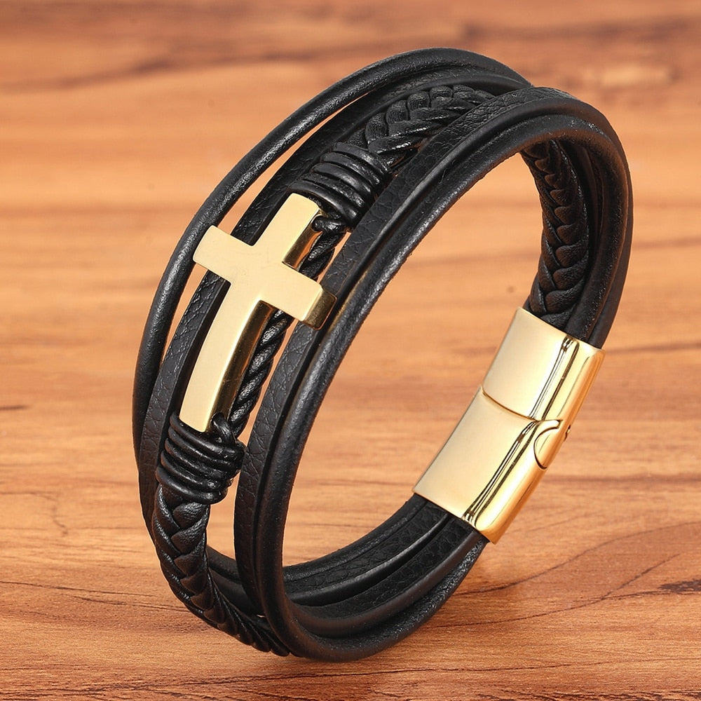 Multi-Layer Stainless Steel Leather Bangles