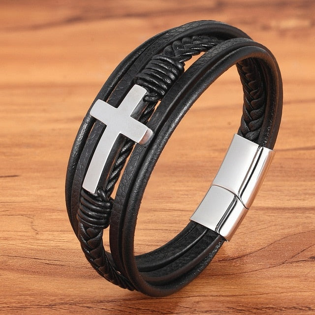 Multi-Layer Stainless Steel Leather Bangles