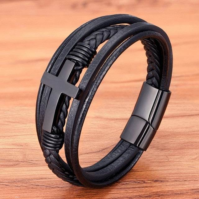 Multi-Layer Stainless Steel Leather Bangles