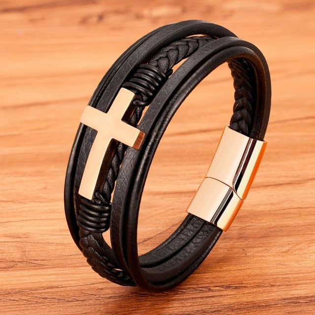 Multi-Layer Stainless Steel Leather Bangles