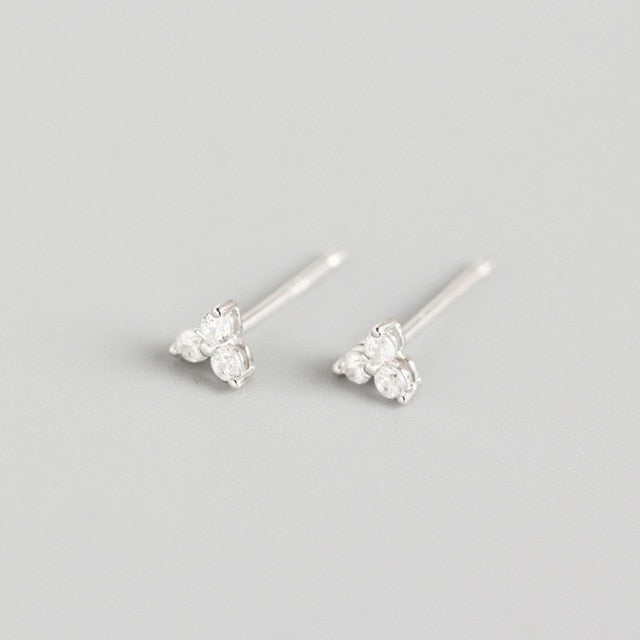 925 Sterling Silver Inlaid Crystal Geometric Clover Stud Earrings