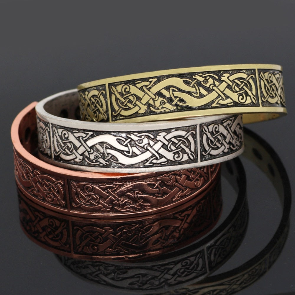 Vintage Antique Cooper 24 Runes Cuff Bangles