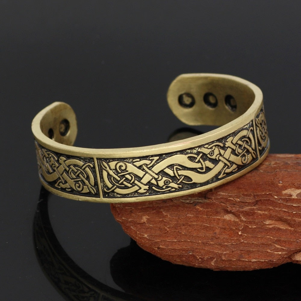 Vintage Antique Cooper 24 Runes Cuff Bangles
