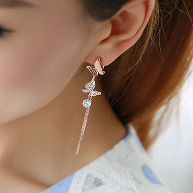 Long Sterling  butterfly shape Clip on Earrings