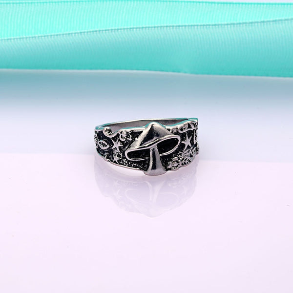 Anillos vintage con diseño de flores de setas silvestres para hombre