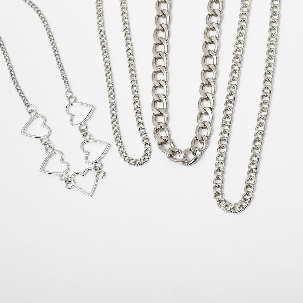 Gold Silver Color Heart-shape Multilevel Chain Pendant Necklaces