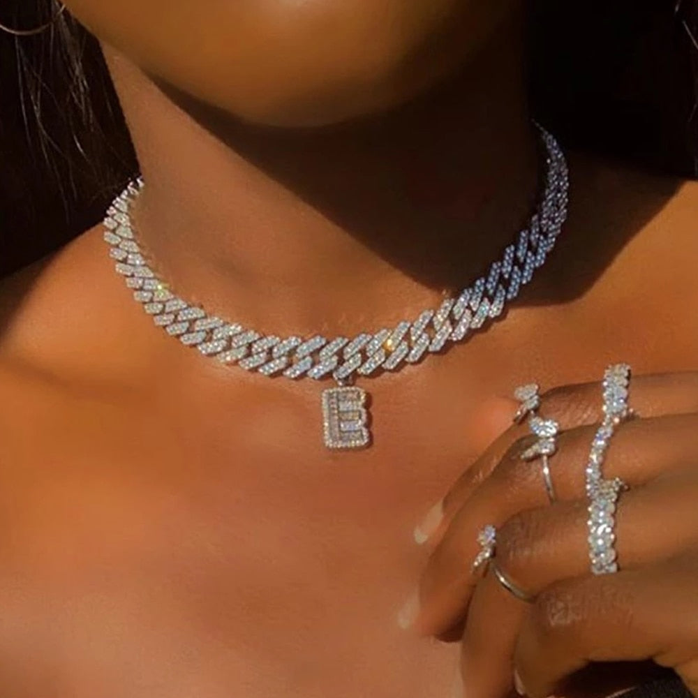26 Baguette Letter Hip Hop Initial Necklace