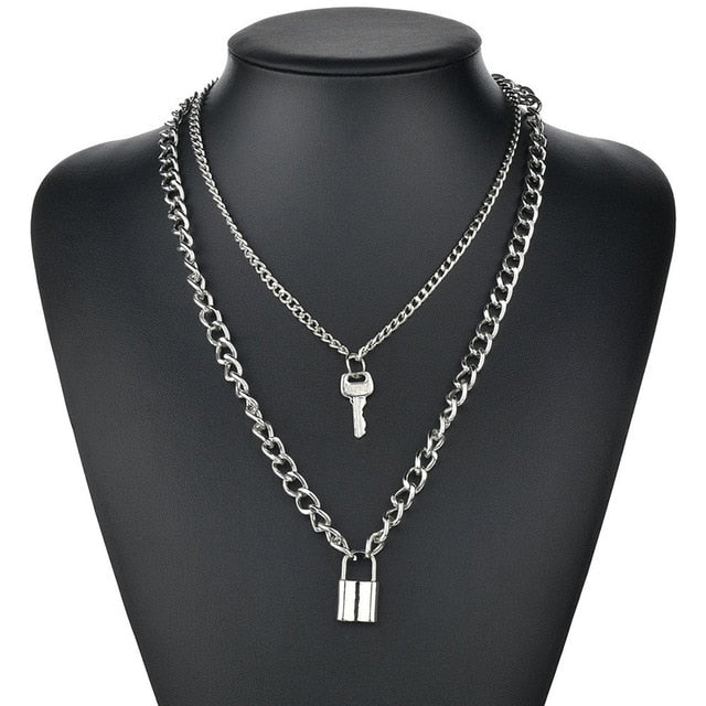 Cute Simple Chain Link Lock Necklace Pendant