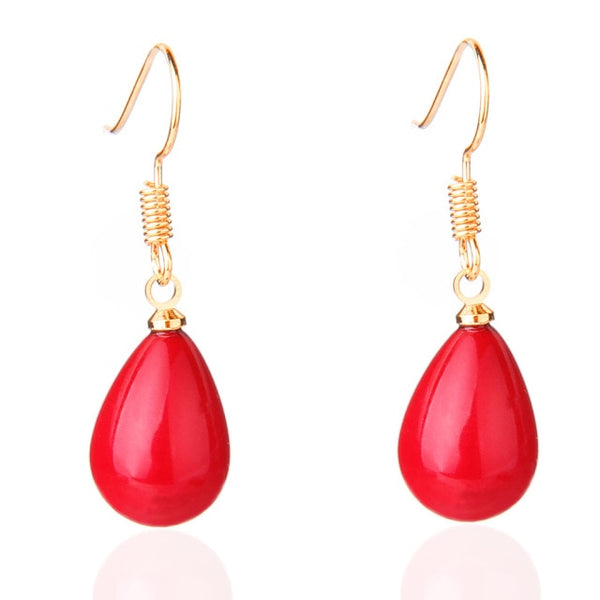 Pendientes colgantes de perla roja