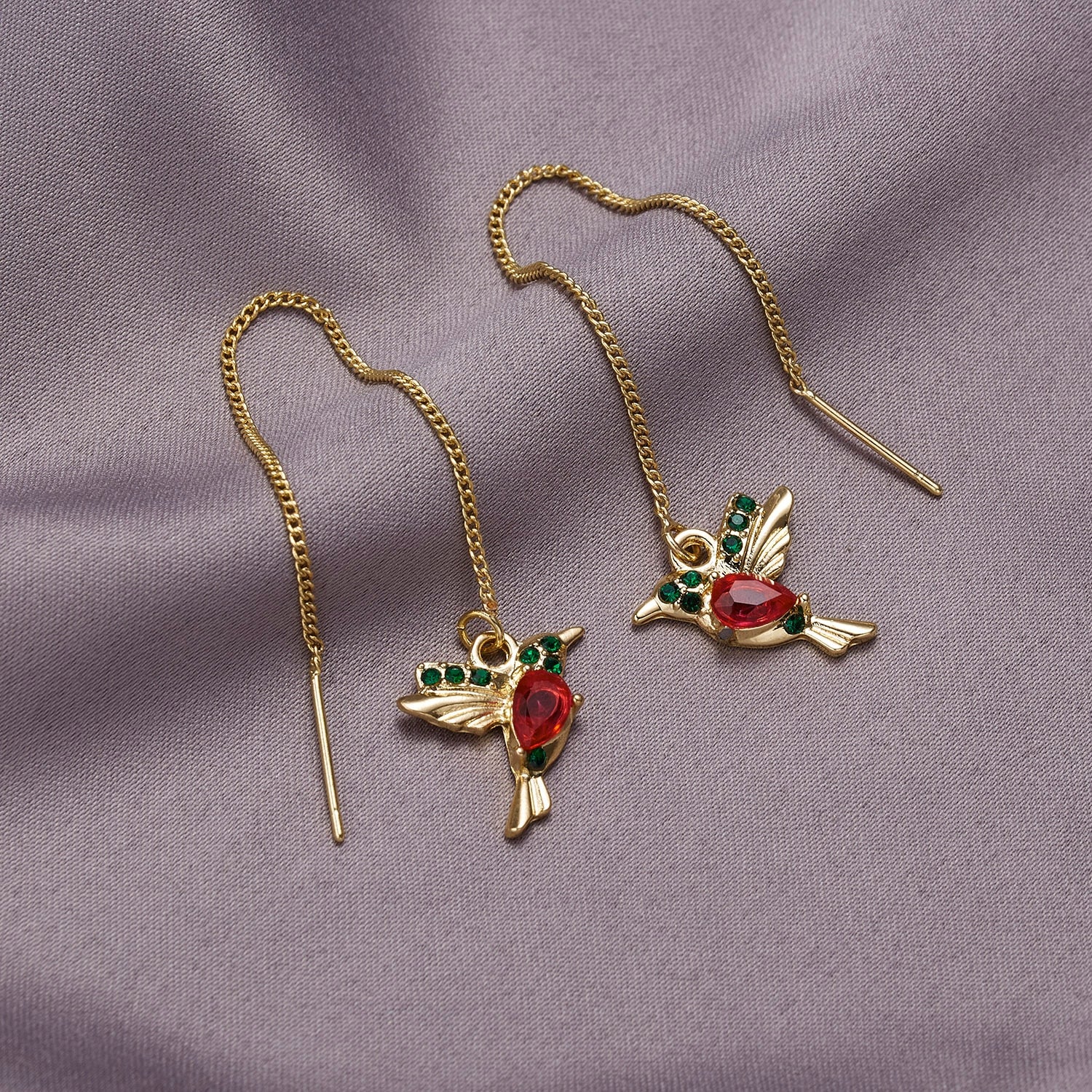 1 Pair Bird Pendant Tassel Crystal Pendant Earrings