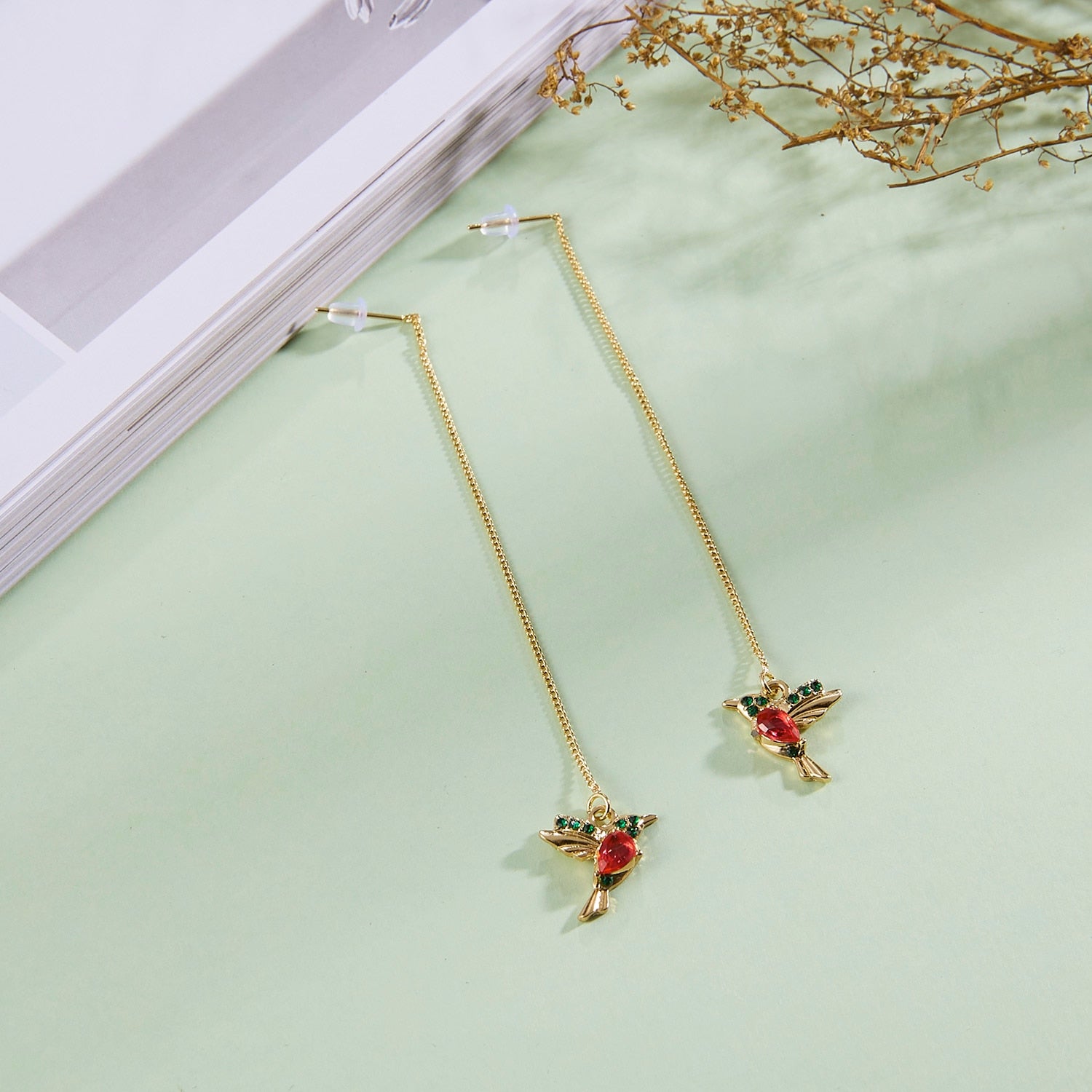 1 Pair Bird Pendant Tassel Crystal Pendant Earrings