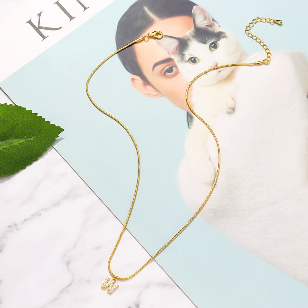 Inlaid Zircon Letter Initial Necklace