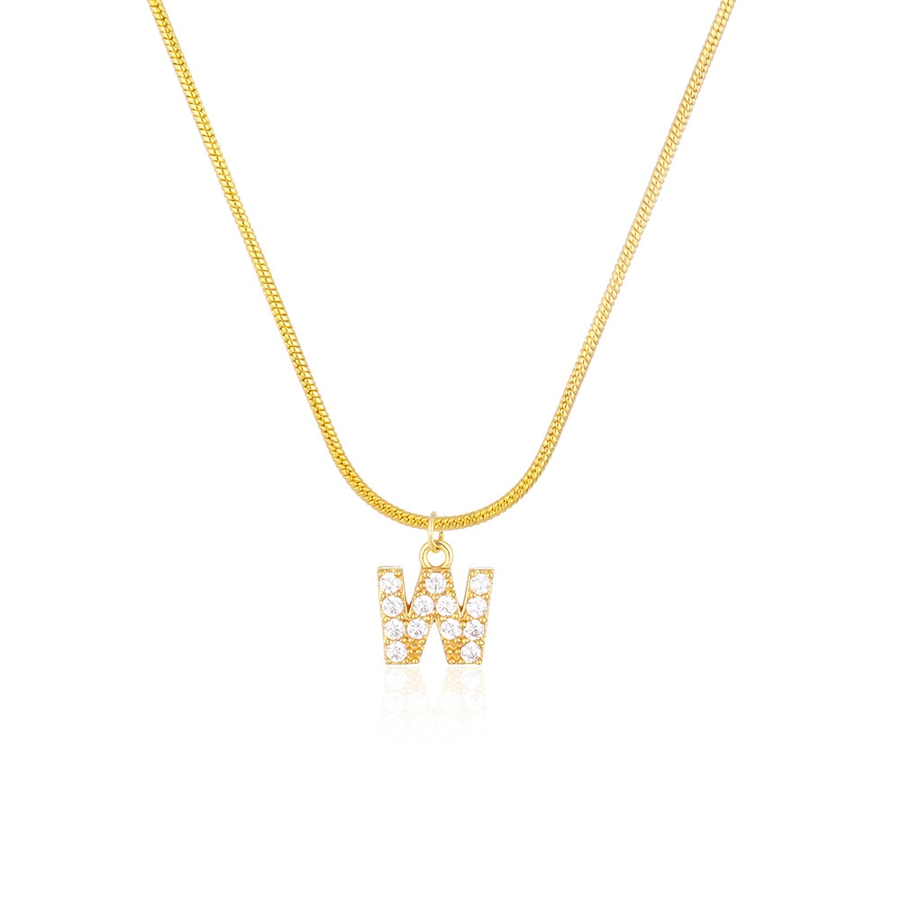 Inlaid Zircon Letter Initial Necklace