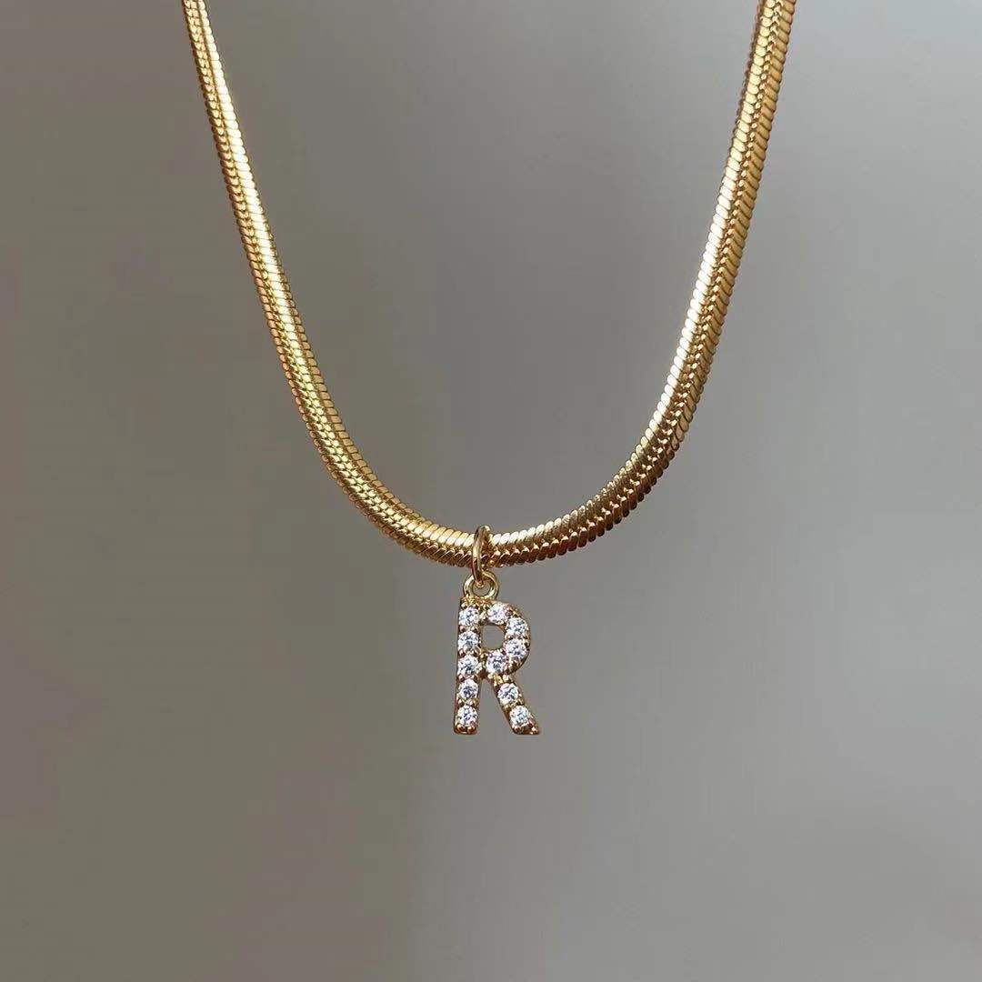 Inlaid Zircon Letter Initial Necklace