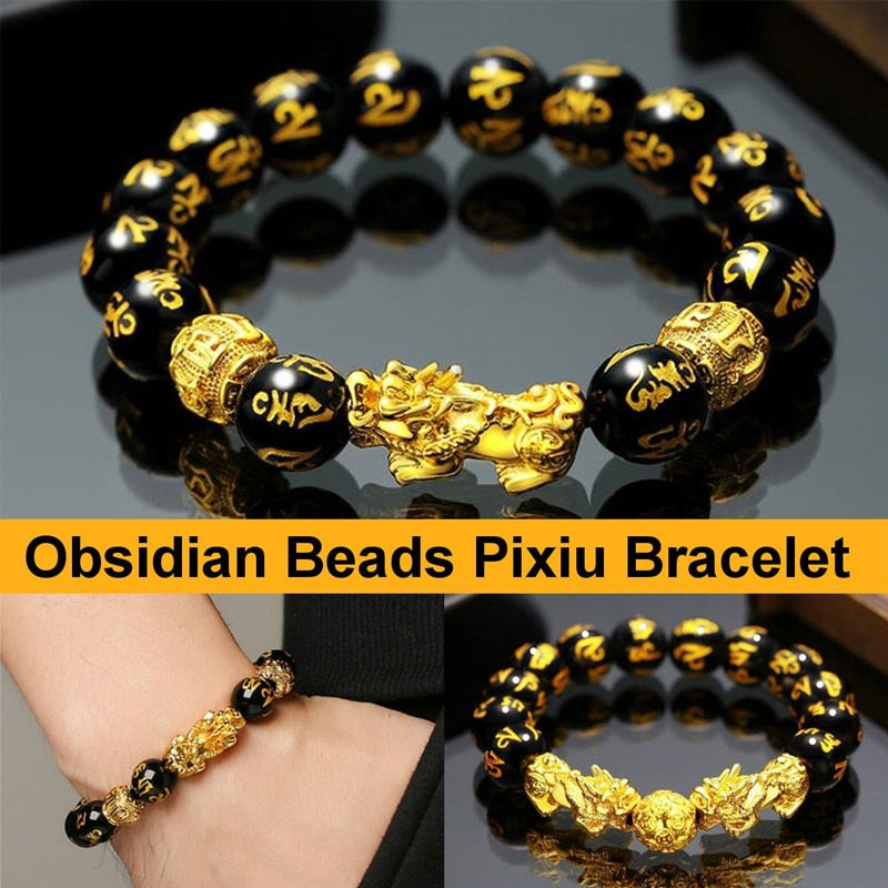 Feng Shui Obsidian Stone Beads Bracelet Men