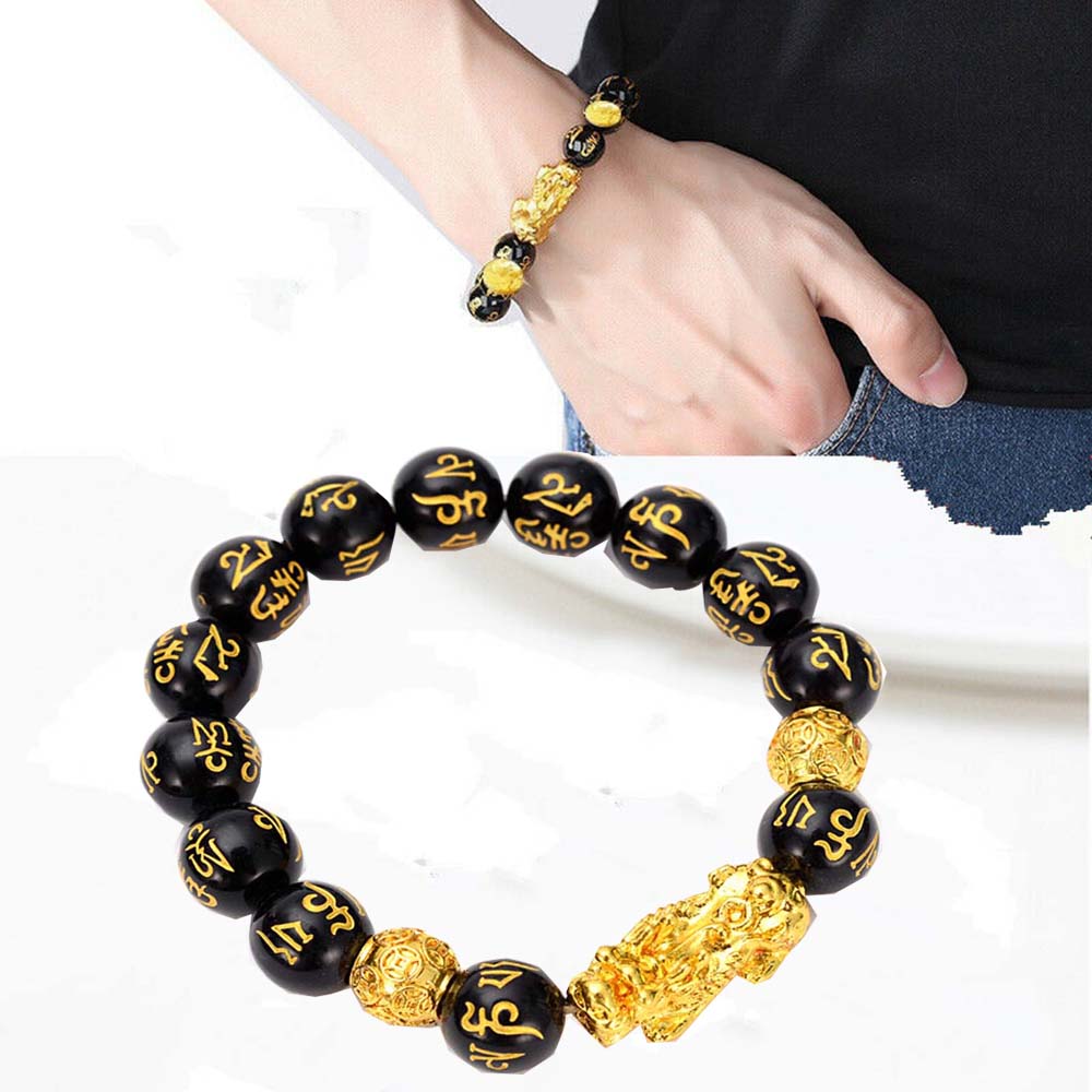 Feng Shui Obsidian Stone Beads Bracelet Men