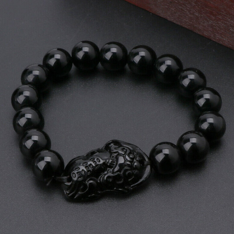 Feng Shui Obsidian Stone Beads Bracelet Men