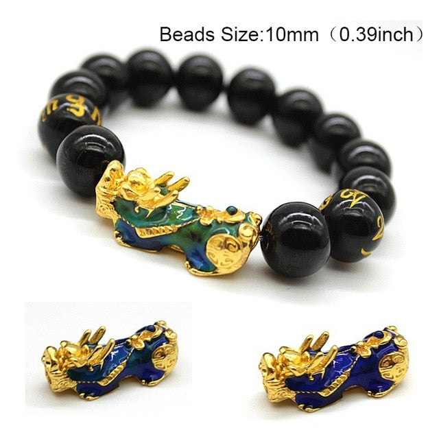 Feng Shui Obsidian Stone Beads Bracelet Men