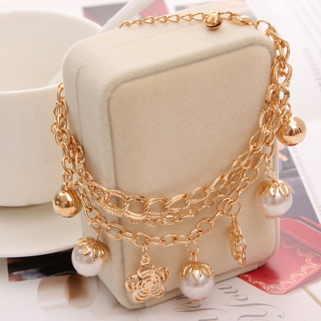 Mulitlayer Gold Color Chain Heart Bracelets & Bangles