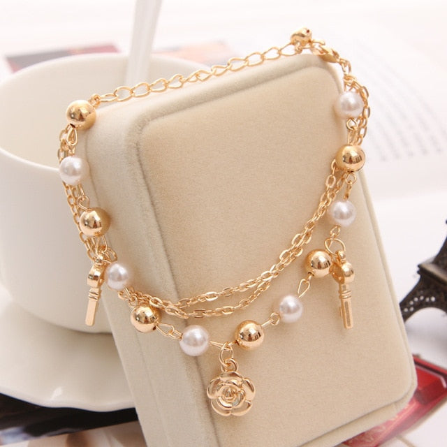 Mulitlayer Gold Color Chain Heart Bracelets & Bangles