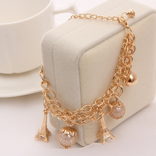 Mulitlayer Gold Color Chain Heart Bracelets & Bangles
