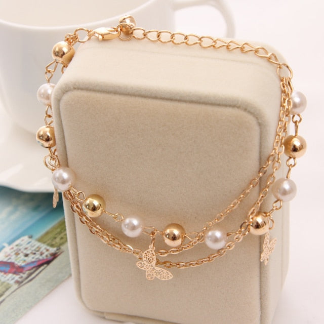 Mulitlayer Gold Color Chain Heart Bracelets & Bangles