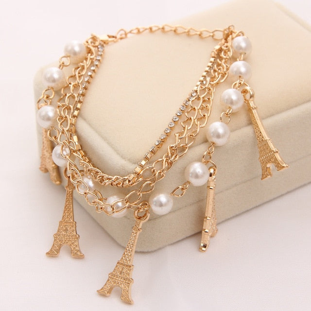Mulitlayer Gold Color Chain Heart Bracelets & Bangles