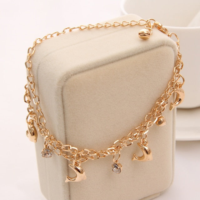 Mulitlayer Gold Color Chain Heart Bracelets & Bangles