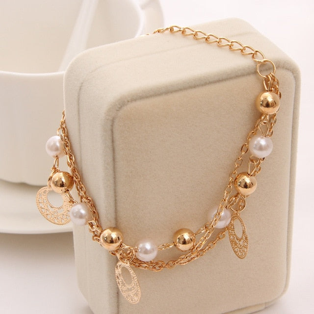 Mulitlayer Gold Color Chain Heart Bracelets & Bangles