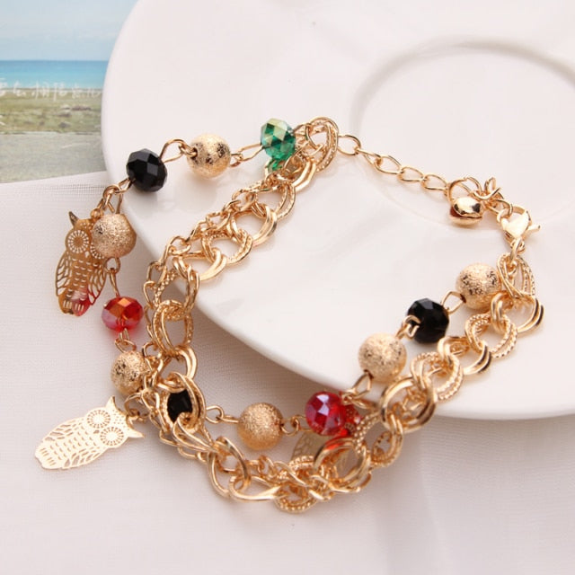 Mulitlayer Gold Color Chain Heart Bracelets & Bangles
