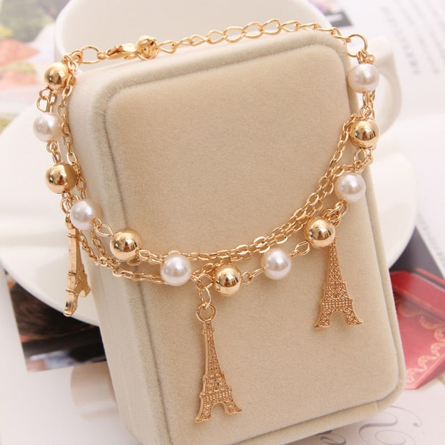 Mulitlayer Gold Color Chain Heart Bracelets & Bangles