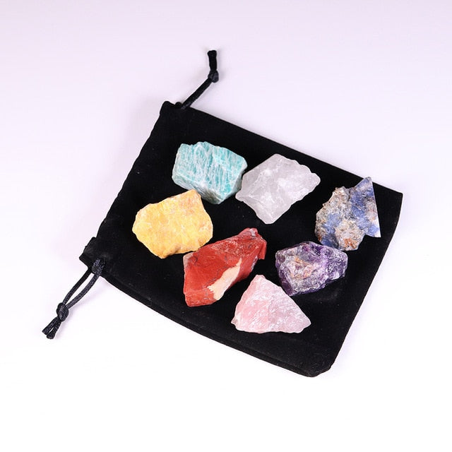 Natural crystal stone seven chakras Black cloth bag