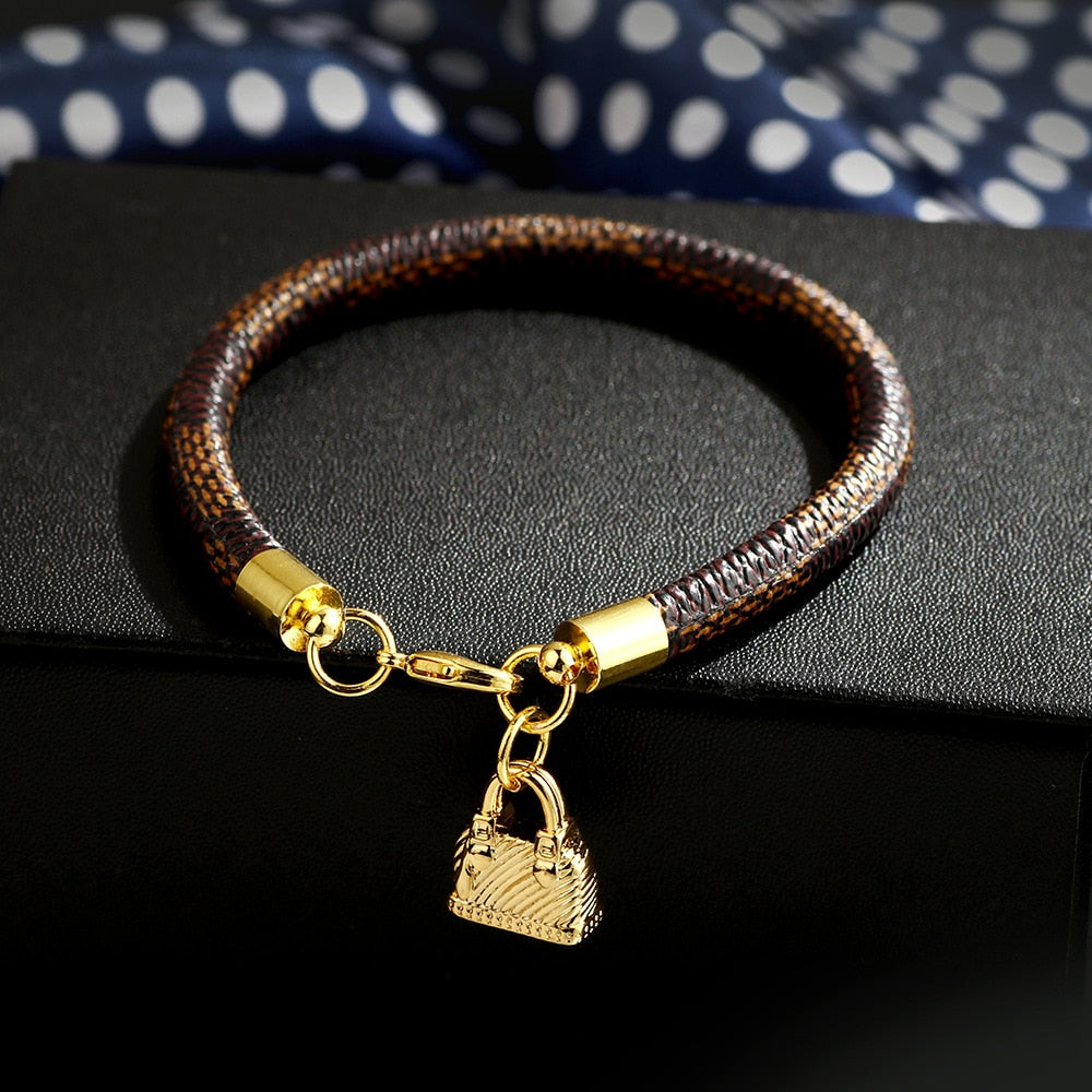 Black White Color Snake Leather Metal Chain Pendant Bracelets