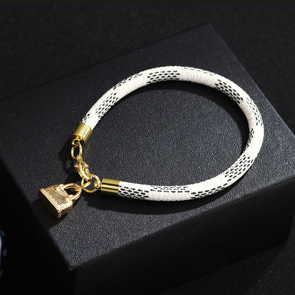 Black White Color Snake Leather Metal Chain Pendant Bracelets