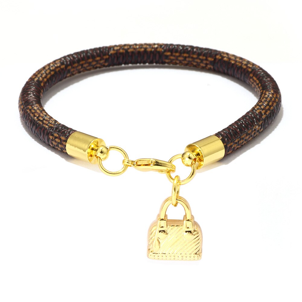 Black White Color Snake Leather Metal Chain Pendant Bracelets