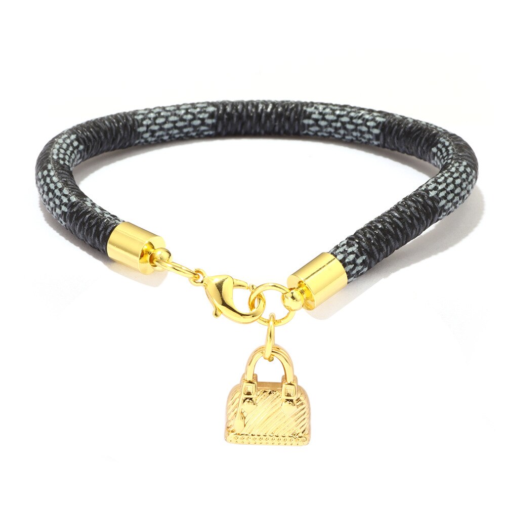 Black White Color Snake Leather Metal Chain Pendant Bracelets